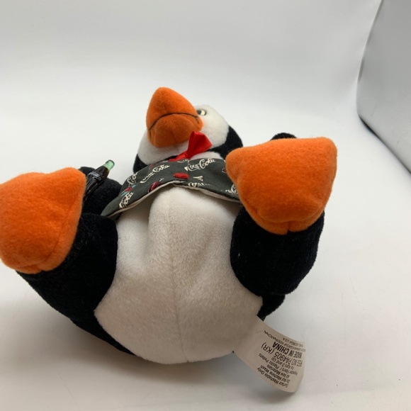 Vintage Coca-Cola Bottle Logo Print Outfit Penguin Small 6" Beanie Plush 1998 - Picture 9 of 12